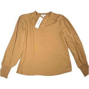 Calvin Klein Womens Gold V Neck Long Sleeve Blouse Shirt Henley Top NWT S